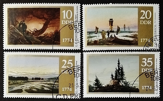 Набор почтовых марок (4 шт.). "200 лет со дня рождения художника К. Д. Фридриха". 1974 год, ГДР.