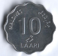 Монета 10 лари. 2001 год, Мальдивы.