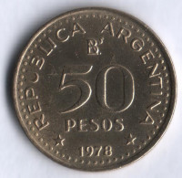 Монета 50 песо. 1978 год, Аргентина. 200 лет со дня рождения генерала Хосе де Сан-Мартина.