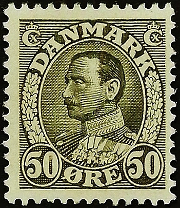 Марка почтовая (50 ö.). "Король Кристиан Х". 1934 год, Дания.