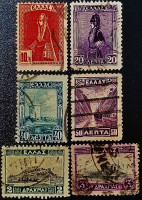 Набор почтовых марок (6 шт.). "Новые стандартные марки". 1927 год, Греция. Набор почтовых марок (6 шт.). "Новые стандартные марки". 1927 год, Греция.