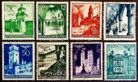 Набор почтовых марок (8 шт.). "Городские пейзажи". 1940-1941 год, Польша (Германская оккупация во ВМВ).