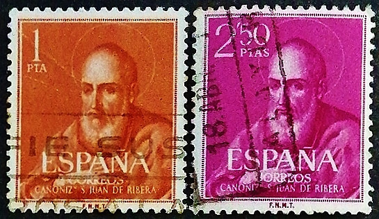 Набор почтовых марок (2 шт.). "Канонизация святого Иоанна Риберского". 1960 год, Испания.