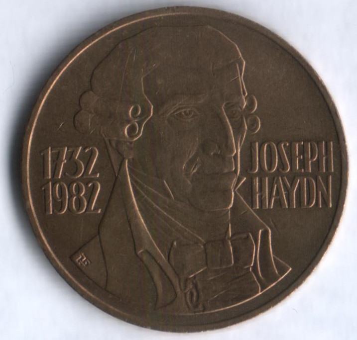 Монета 20 шиллингов. 1982 год, Австрия. 250 лет со дня рождения Йозефа Гайдна.
