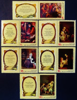 Набор марок с этикеткой (6 шт.). "Зарубежная живопись". 1974 год, СССР.