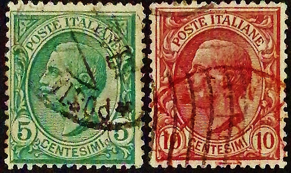 Набор почтовых марок (2 шт.). "Витторио Эммануил III". 1906 год, Италия.