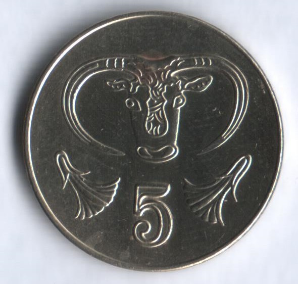 Монета 5 центов. 2004 год, Кипр.