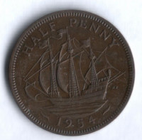 Монета 1/2 пенни. 1954 год, Великобритания.