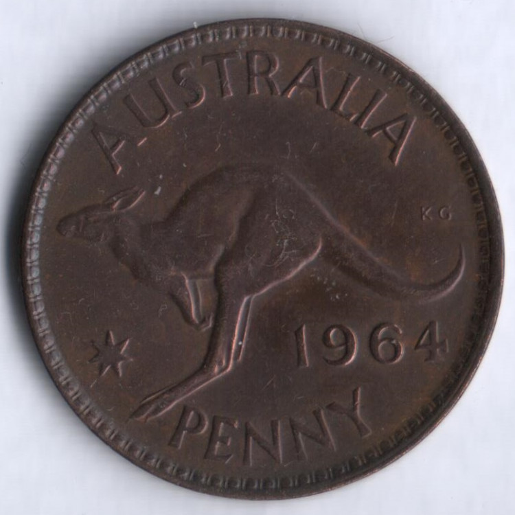 Монета 1 пенни. 1964(m) год, Австралия.