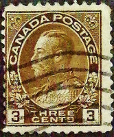 Почтовая марка (3 c.). "Король Георг V". 1918 год, Канада.