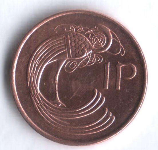 Монета 1 пенни. 1996 год, Ирландия.