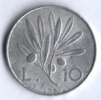 Монета 10 лир. 1950 год, Италия.