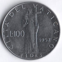 Монета 100 лир. 1957 год, Ватикан.