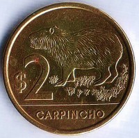 Монета 2 песо. 2012 год, Уругвай. Водосвинка.