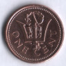 Монета 1 цент. 1995 год, Барбадос.