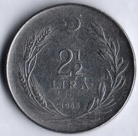 Монета 2-1/2 лиры. 1968 год, Турция.