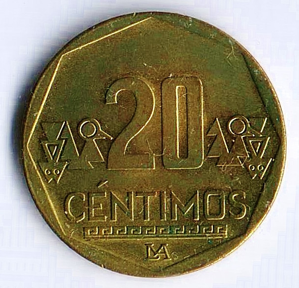 Монета 20 сентимо. 2008 год, Перу.