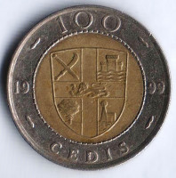 Монета 100 седи. 1999 год, Гана.