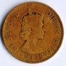 Монета 1 пенни. 1957 год, Ямайка.