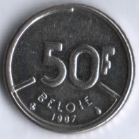 Монета 50 франков. 1987 год, Бельгия (Belgie).