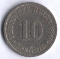 Монета 10 пфеннигов. 1889 год (J), Германская империя.