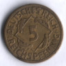 Монета 5 рейхспфеннигов. 1925 год (F), Веймарская республика.