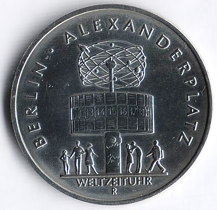 Монета 5 марок. 1987 год, ГДР. 750 лет Берлину - Александрплац.