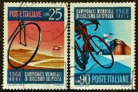 Набор почтовых марок (2 шт.). "Чемпионат мира по шоссейным велогонкам". 1968 год, Италия.
