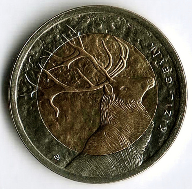 Монета 1 лира. 2012 год, Турция. Олень.