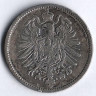 Монета 1 марка. 1886 год (A), Германская империя.