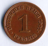 Монета 1 пфенниг. 1901 год (E), Германская империя.