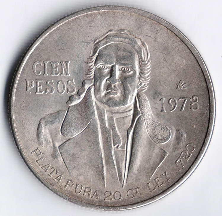Монета 100 песо. 1978 год, Мексика.