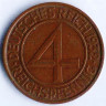 Монета 4 рейхспфеннига. 1932 год (E), Веймарская республика.