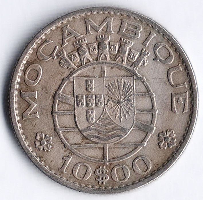 Монета 10 эскудо. 1968 год, Мозамбик (колония Португалии).