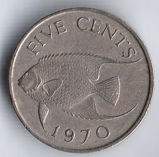 Монета 5 центов. 1970 год, Бермудские острова.