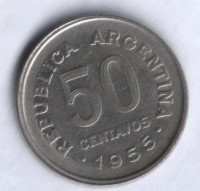Монета 50 сентаво. 1955 год, Аргентина.