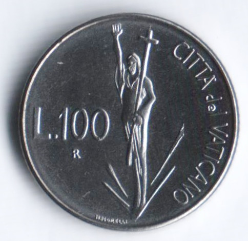 Монета 100 лир. 1991 год, Ватикан.