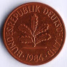 Монета 2 пфеннига. 1984(F) год, ФРГ.