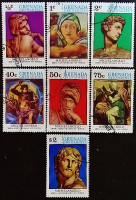 Набор почтовых марок (7 шт.). "500 лет со дня рождения Микеланджело". 1975 год, Гренадины (Гренада).