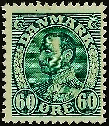 Марка почтовая (60 ö.). "Король Кристиан Х". 1934 год, Дания.