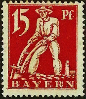 Марка почтовая (15 pf.). "Прощальный выпуск". 1920 год, Бавария.