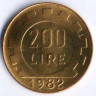 Монета 200 лир. 1982 год, Италия.
