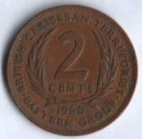 Монета 2 цента. 1960 год, Британские Карибские Территории.