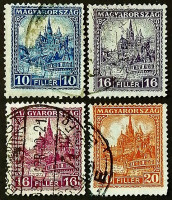 Набор почтовых марок (4 шт.). "Церковь Матиаса". 1926-1928 годы, Венгрия.