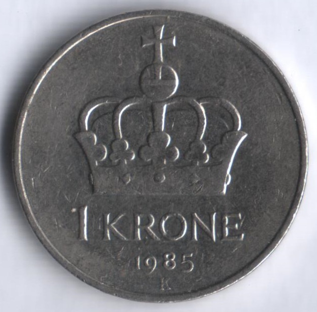 Монета 1 крона. 1985 год, Норвегия.