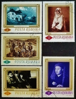 Набор почтовых марок (5 шт.). "Картины из Национальной галереи в Бухаресте". 1966 год, Румыния.