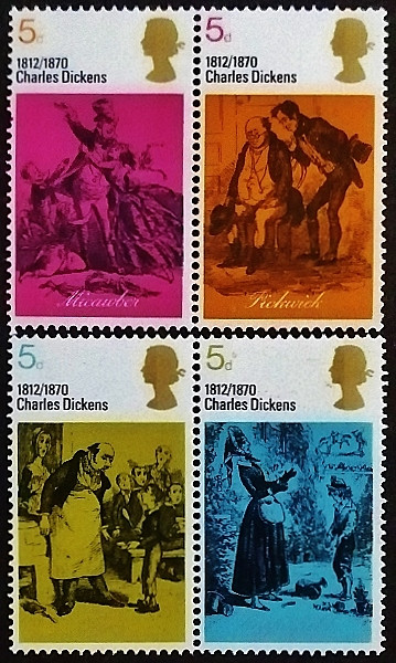 Набор марок (4 шт.). "Чарльз Диккенс". 1970 годы, Великобритания.