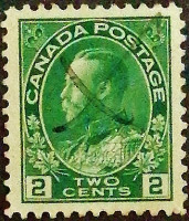 Почтовая марка (2 c.). "Король Георг V". 1922 год, Канада.