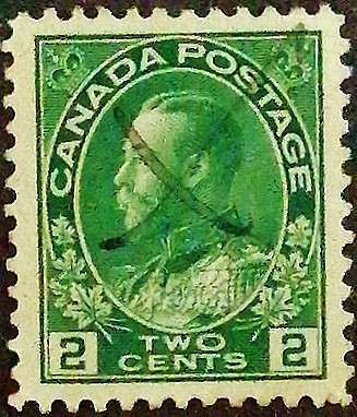Почтовая марка (2 c.). "Король Георг V". 1922 год, Канада.