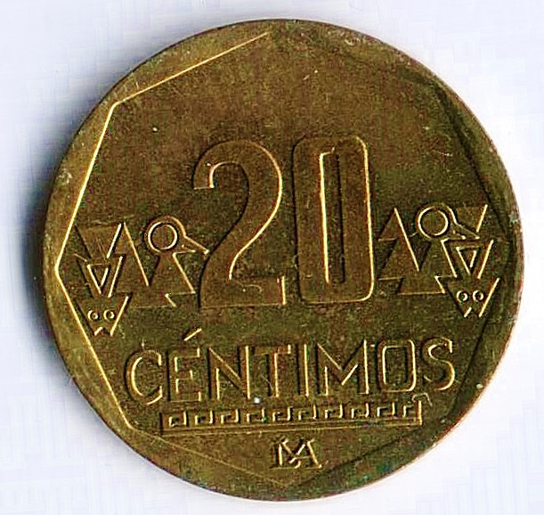 Монета 20 сентимо. 2012 год, Перу.